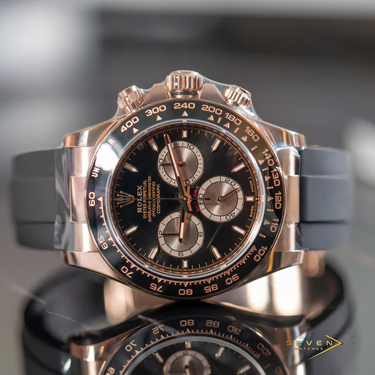 Rolex Cosmograph Daytona Rose Gold Oysterflex Black and Sundust Dial