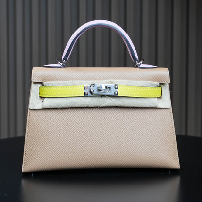 Hermes Mini Kelly Tricolor Pink Yellow Chai