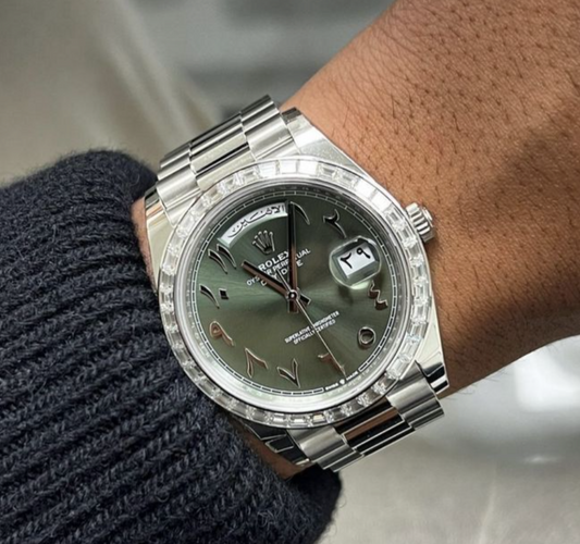 Rolex Day-Date 40 Platinum Arabic Baguette Diamond